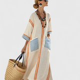 Hannah | Dames Boho Gestreepte Kaftan Maxi Jurk