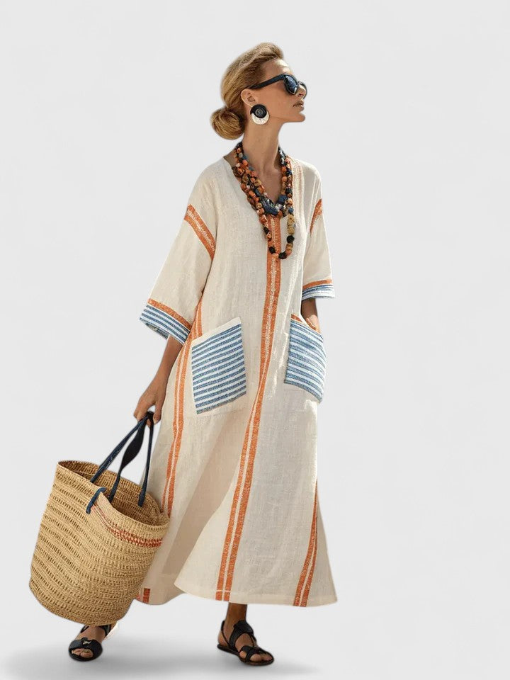 Hannah | Dames Boho Gestreepte Kaftan Maxi Jurk