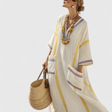 Hannah | Dames Boho Gestreepte Kaftan Maxi Jurk