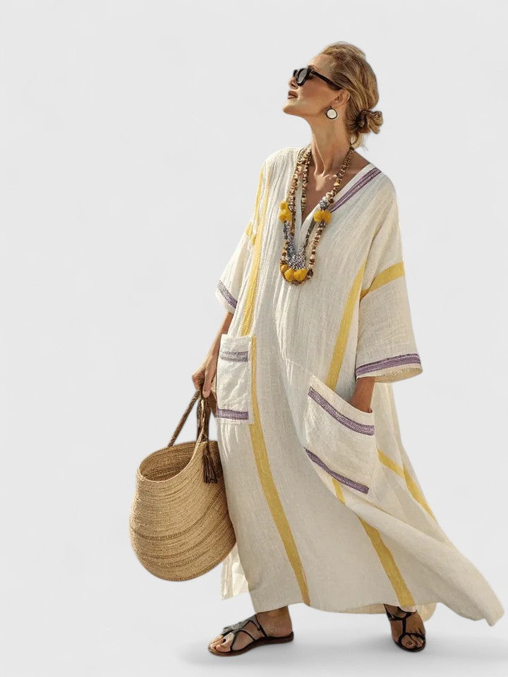 Hannah | Dames Boho Gestreepte Kaftan Maxi Jurk