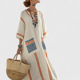 Hannah | Dames Boho Gestreepte Kaftan Maxi Jurk