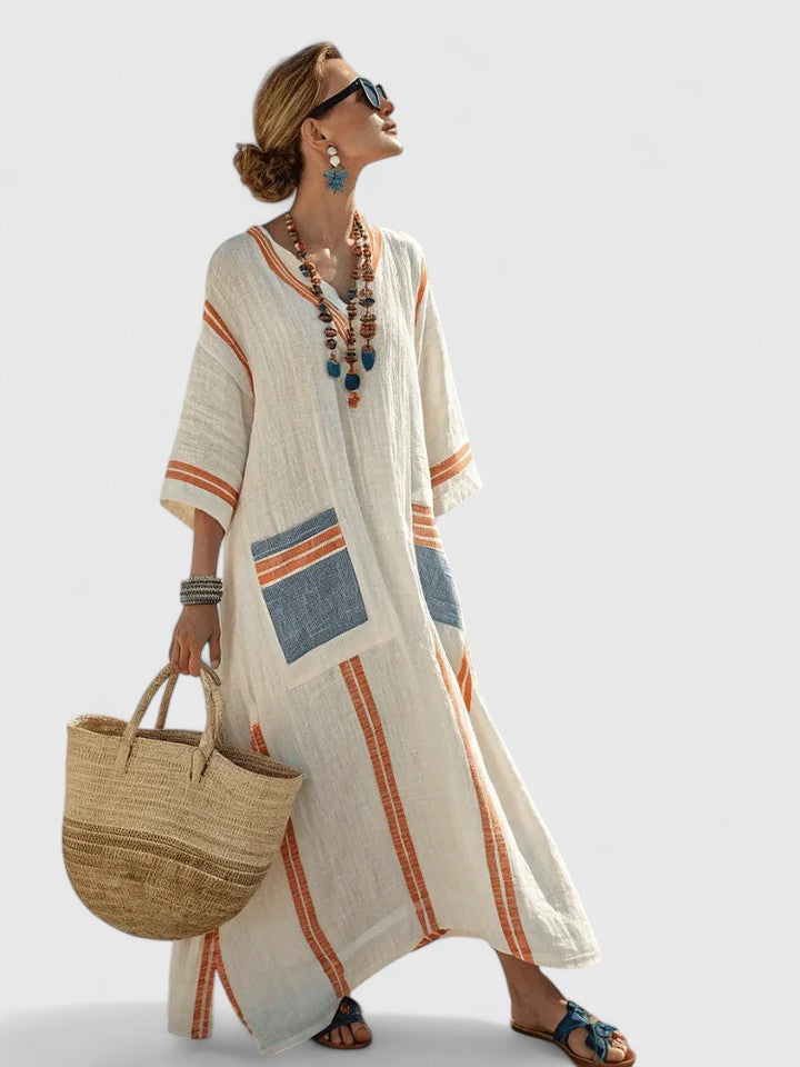 Hannah | Dames Boho Gestreepte Kaftan Maxi Jurk